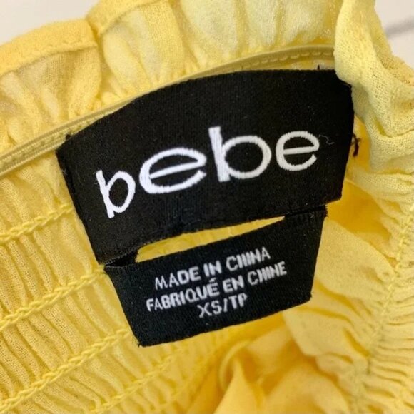 NWOT Bebe Sunshine Yellow Strappy V-Neck Chiffon Smocked Cross-back Sun Dress - Picture 9 of 11